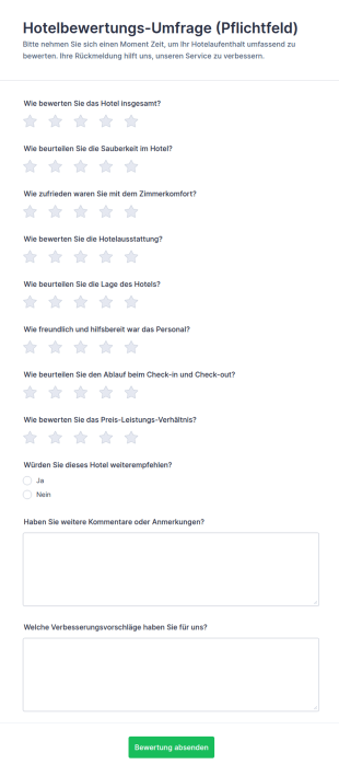 Bewertungsformular Für Hotels