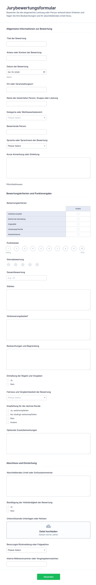Bewertungsformular Für Juroren