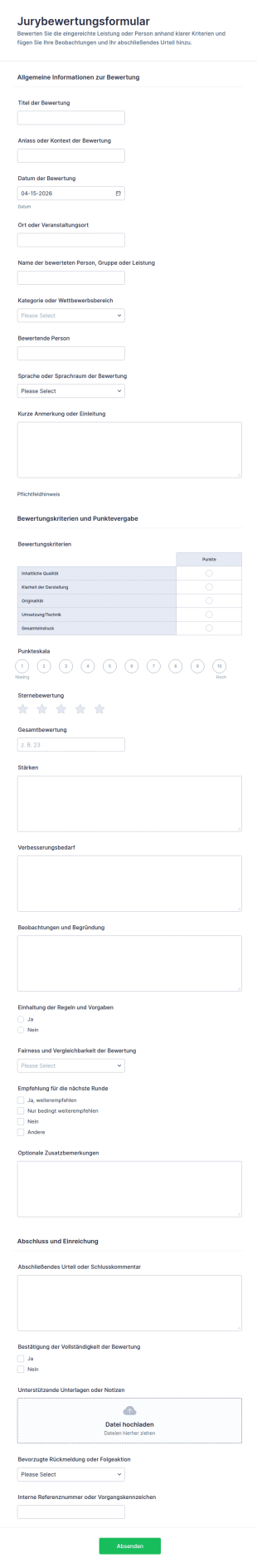 Bewertungsformular Für Juroren