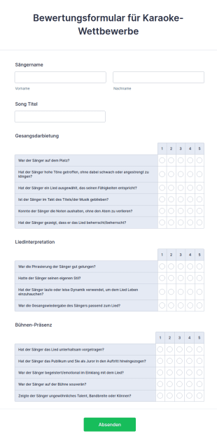 Bewertungsformular Für Karaoke Wettbewerbe