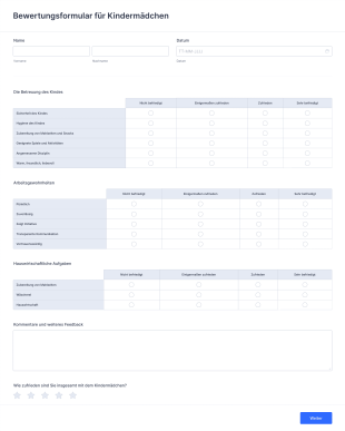 Bewertungsformular Für Kindermädchen Form Template