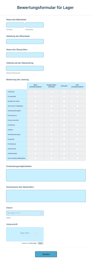 Bewertungsformular Für Lager