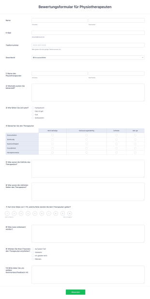 Bewertungsformular Für Physiotherapeuten Form Template