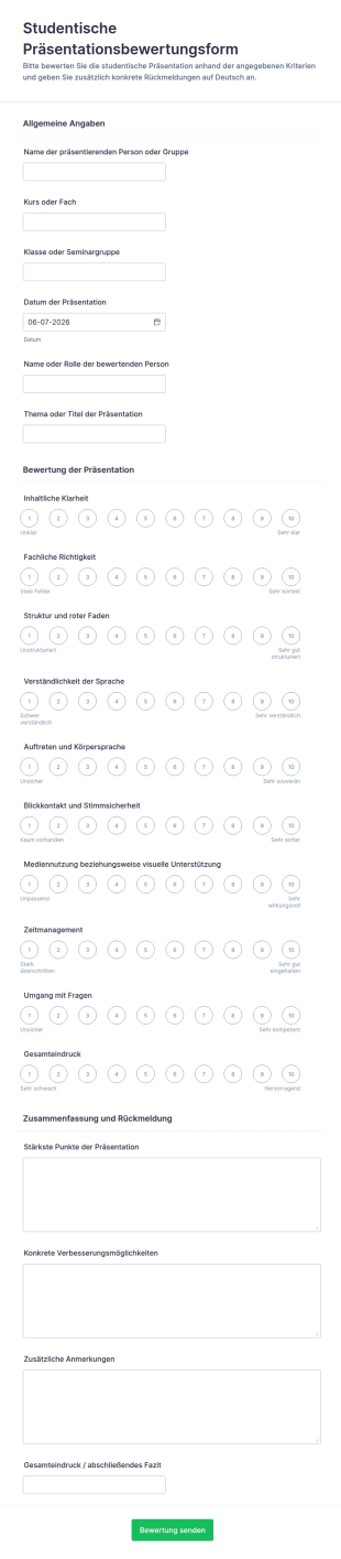 Bewertungsformular Für Studierendenpräsentationen