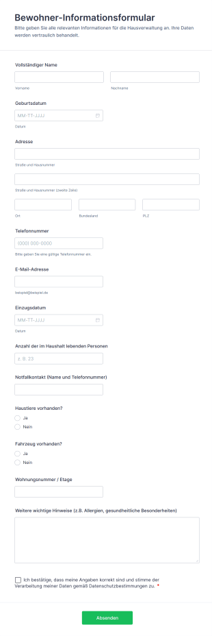Bewohner Informationsformular