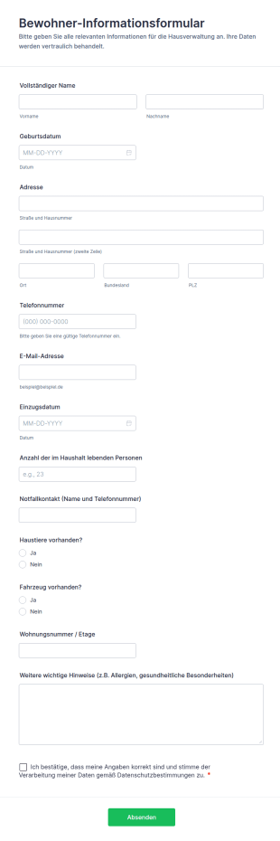 Bewohner Informationsformular