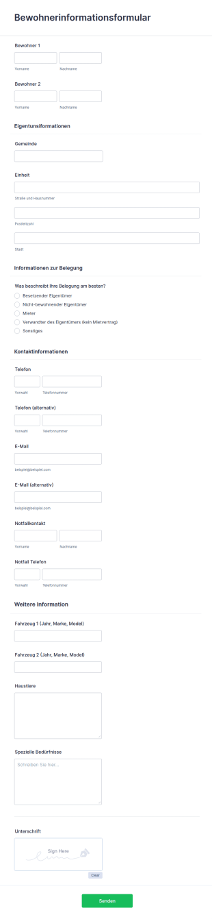 Bewohnerinformationsformular