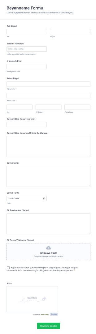 Beyanname Form Template
