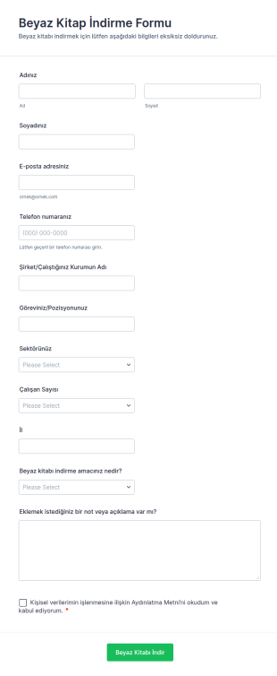Beyaz Kitap İndirme Form Şablonu