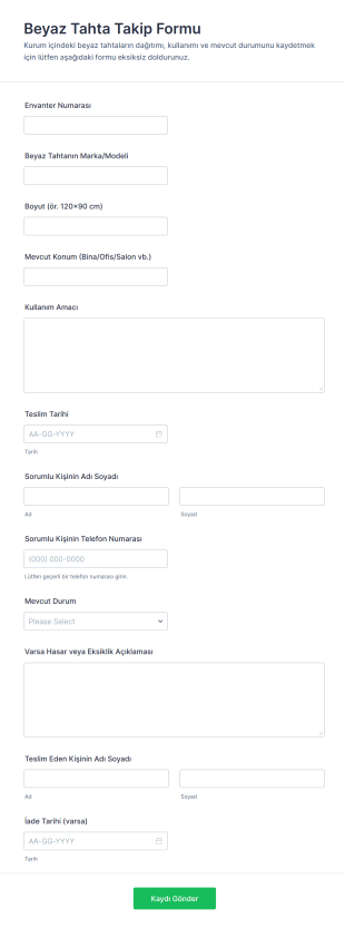 Beyaz Tahta Takip Form Şablonu