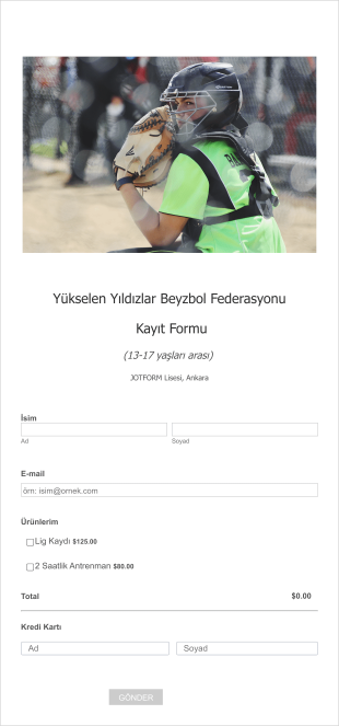Beyzbol Kayıt Form Template