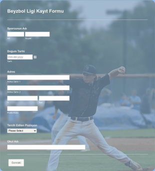 Beyzbol Ligi Kayıt Form Template