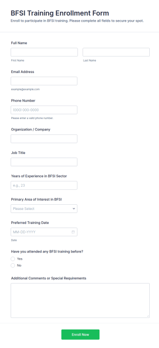 BFSI Training Enrollment Form Template
