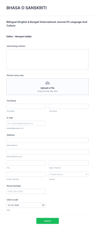 Bilingual Language Journal Advertising Submission Form Template