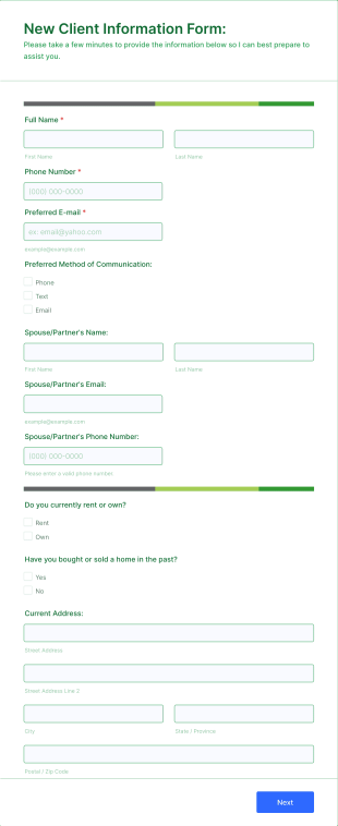 BHGenius Buyer Intake Questionnaire Form Template
