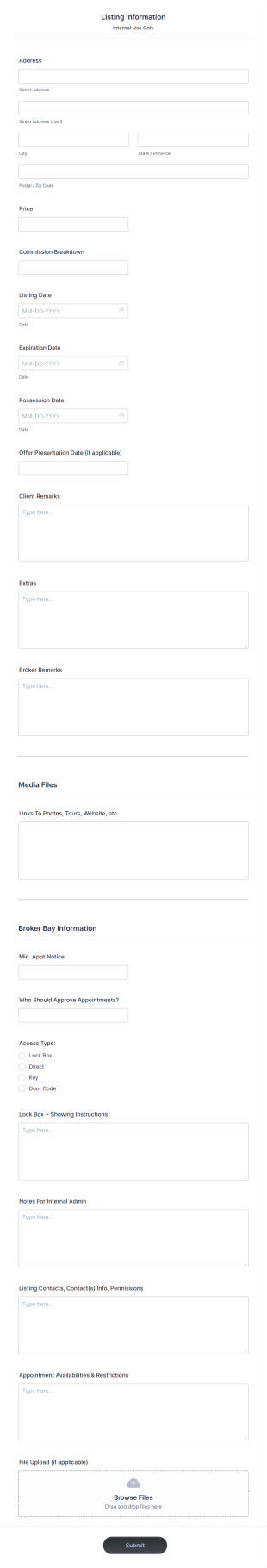 BHHS Generic: Listing Information (internal Use) Form Template