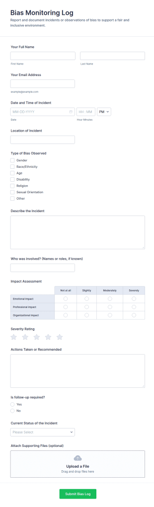 Bias Monitoring Log Form Template