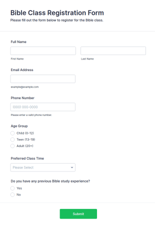 Bible Class Registration Form Template
