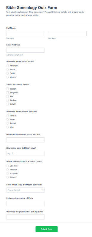 Bible Genealogy Quiz Form Template