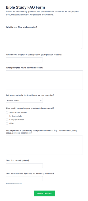 Bible Study FAQ Form Template