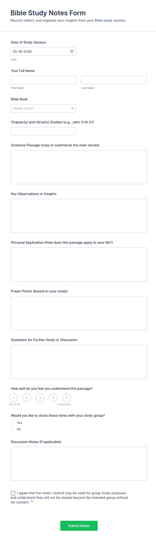 Bible Study Notes Form Template
