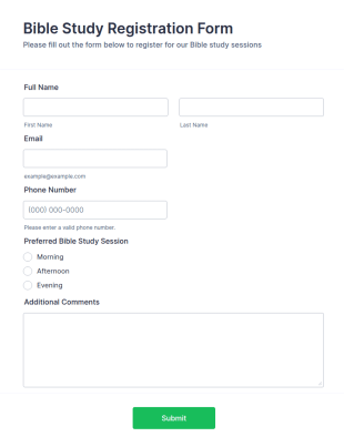 Bible Study Registration Form Template