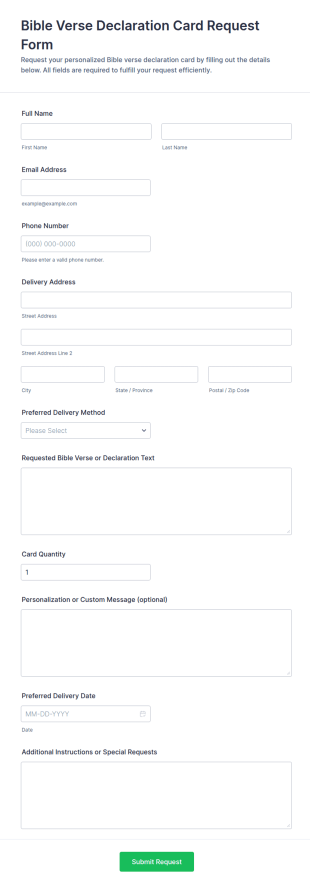 Bible Verse Declaration Card Request Form Template