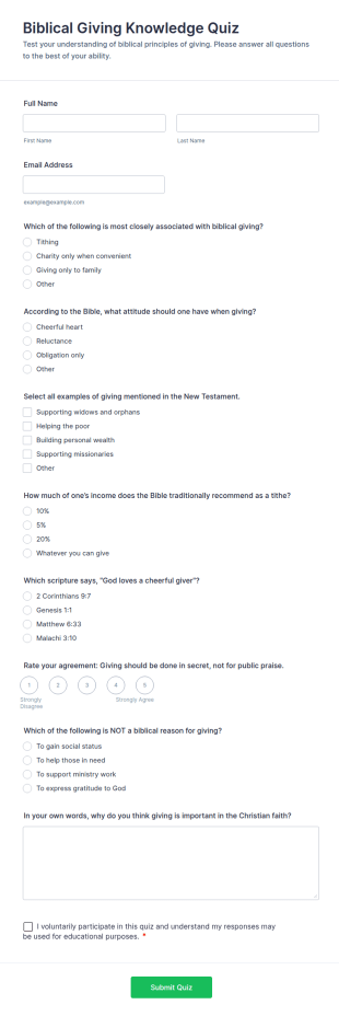Biblical Giving Knowledge Quiz Form Template