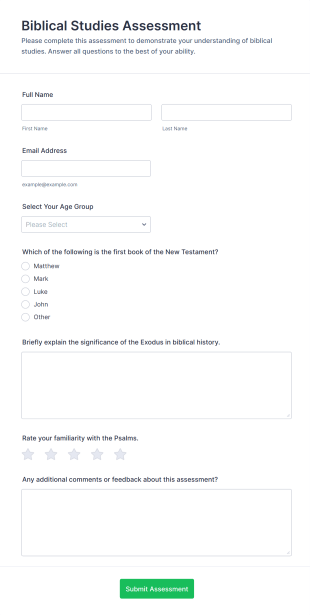 Biblical Studies Assessment Form Template