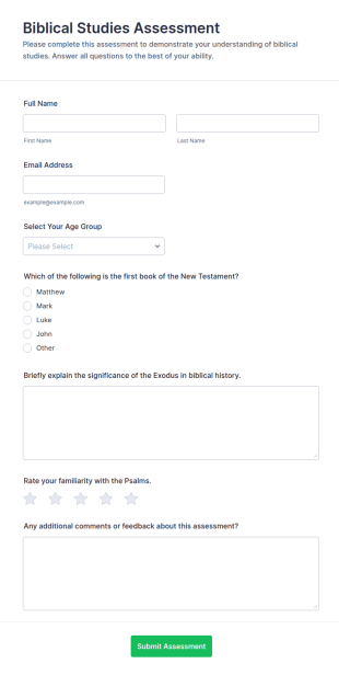 Biblical Studies Assessment Form Template
