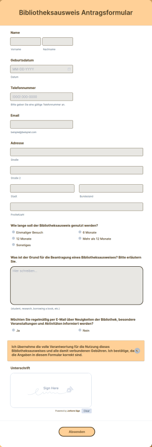 Bibliotheksausweis Antragsformular