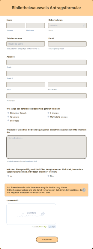 Bibliotheksausweis Antragsformular