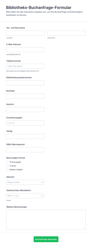 Bibliotheksbuch Anfrage Formular 📚