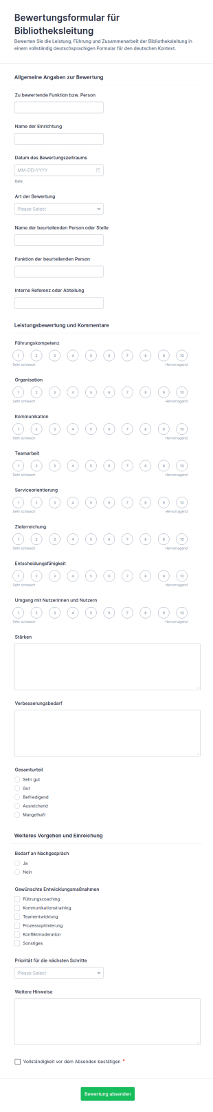 Bibliotheksleiter Bewertungsformular