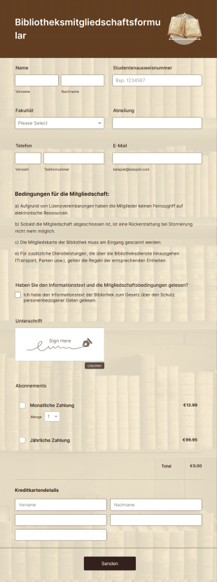 Bibliotheksmitgliedschaftsformular Form Template