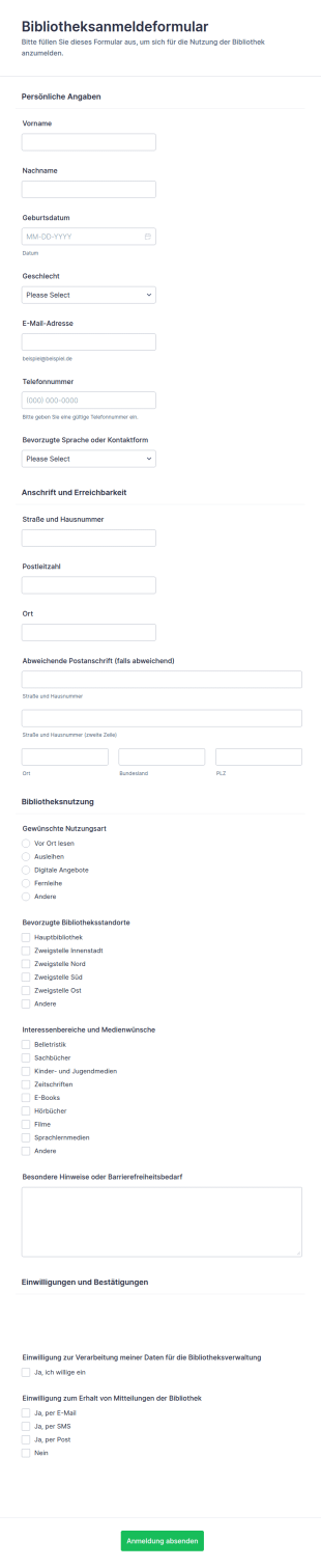 Bibliotheksregistrierungsformular