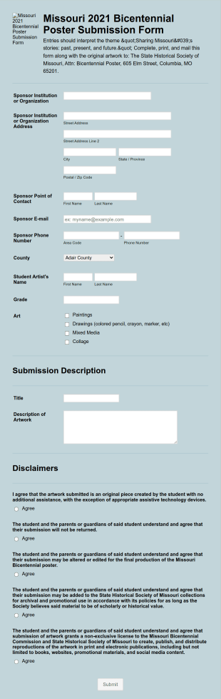 Student Artwork Submission Form Template