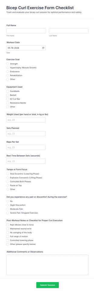 Bicep Curl Exercise Form Checklist