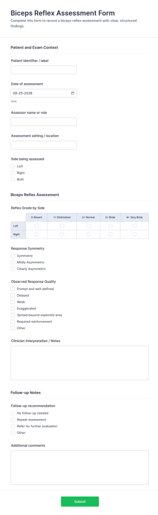 Biceps Reflex Assessment Form Template