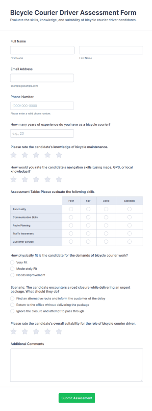 Bicycle Courier Driver Assessment Form Template