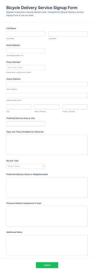 Bicycle Delivery Service Signup Form Template