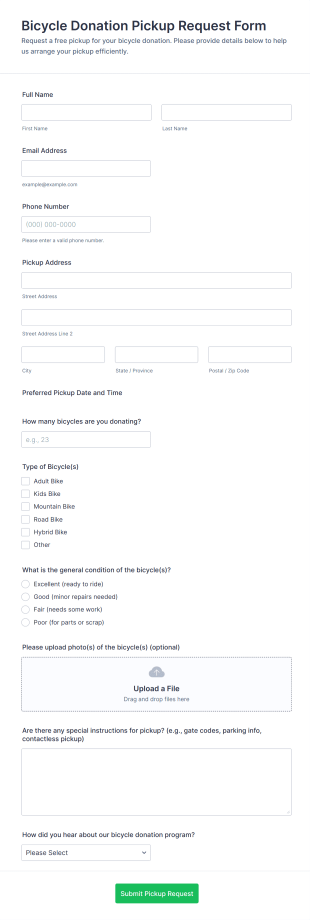 Bicycle Donation Pickup Request Form Template