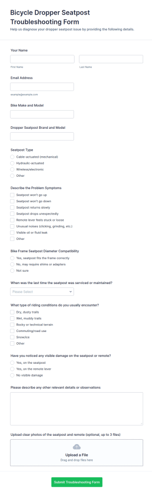 Bicycle Dropper Seatpost Troubleshooting Form Template