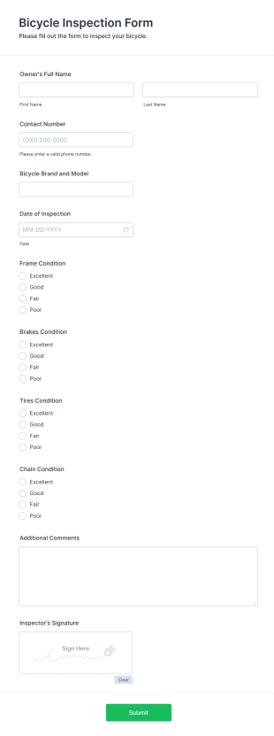 Bicycle Inspection Form Form Template