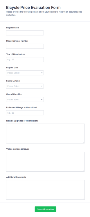 Bicycle Price Evaluation Form Template