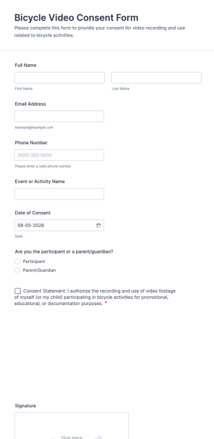 Bicycle Video Consent Form Template