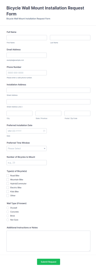 Bicycle Wall Mount Installation Request Form Template