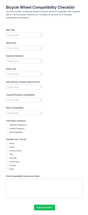 Bicycle Wheel Compatibility Checklist Form Template