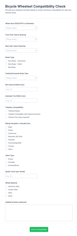 Bicycle Wheelset Compatibility Check Form Template