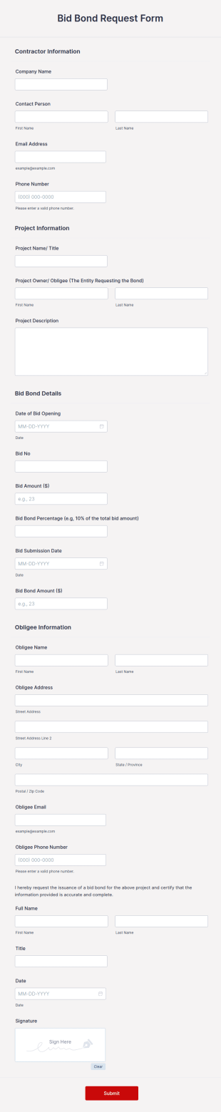 Bid Bond Request Form Template